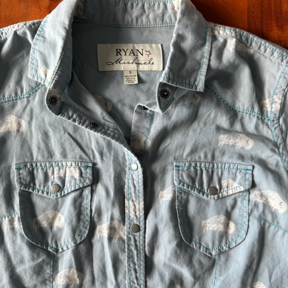 Ryan Michael Light Blue Buffalo Patterned Western… - image 8